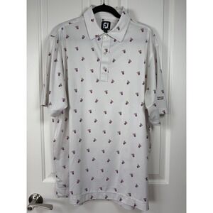 Foot Joy Men's Performance Golf Polo, White W/ Purple Drink Cups, Size LG,